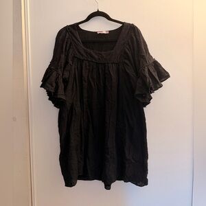 Calypso St. Barth Black Ruffle Sleeve Mini Dress